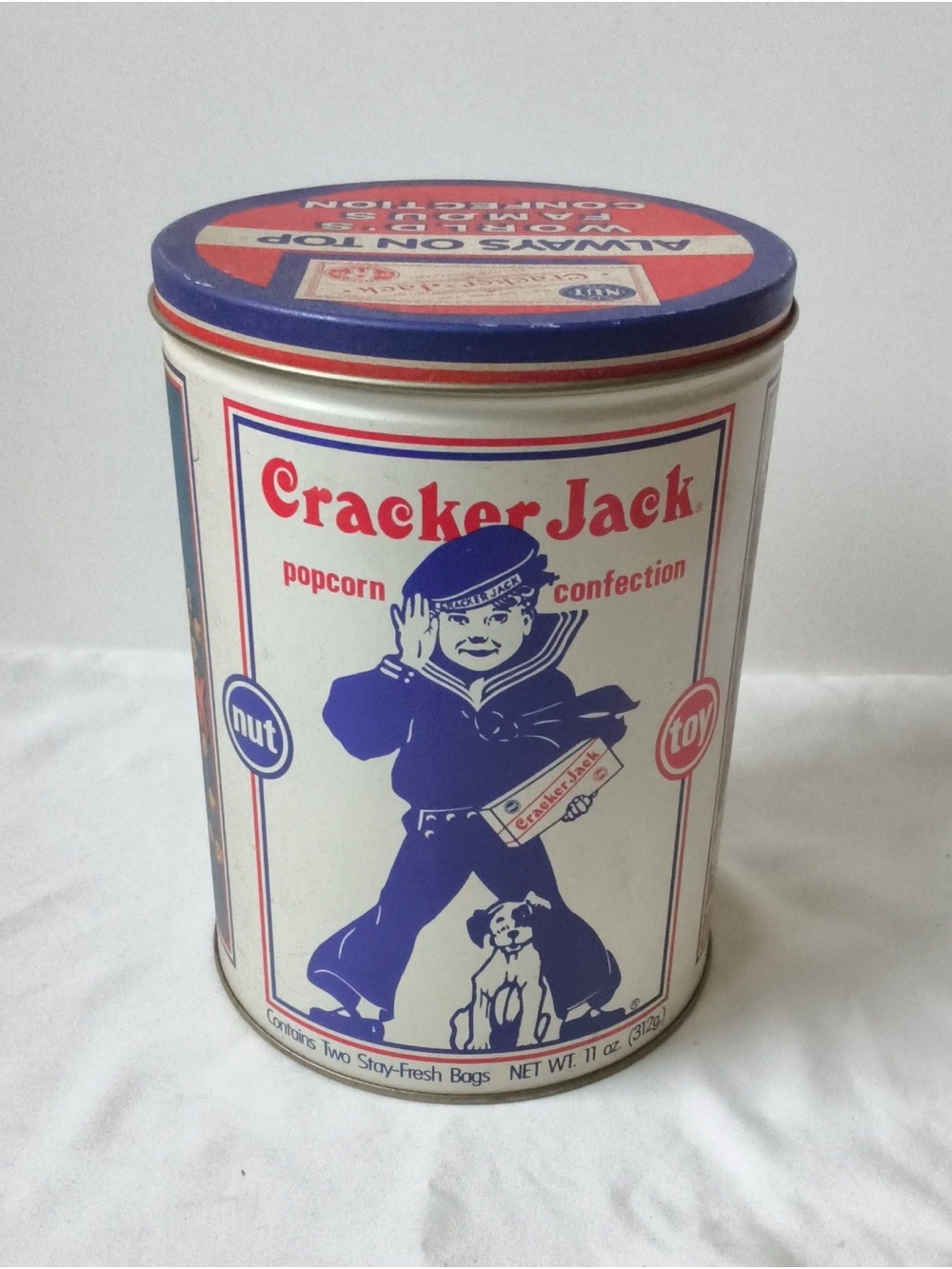 Vintage Popcorn Tin - Blue and White